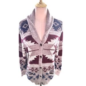 Adam Levine Shawl Collar Cardigan Geometric‎ Grandpa Gray Burgundy Blue Men L